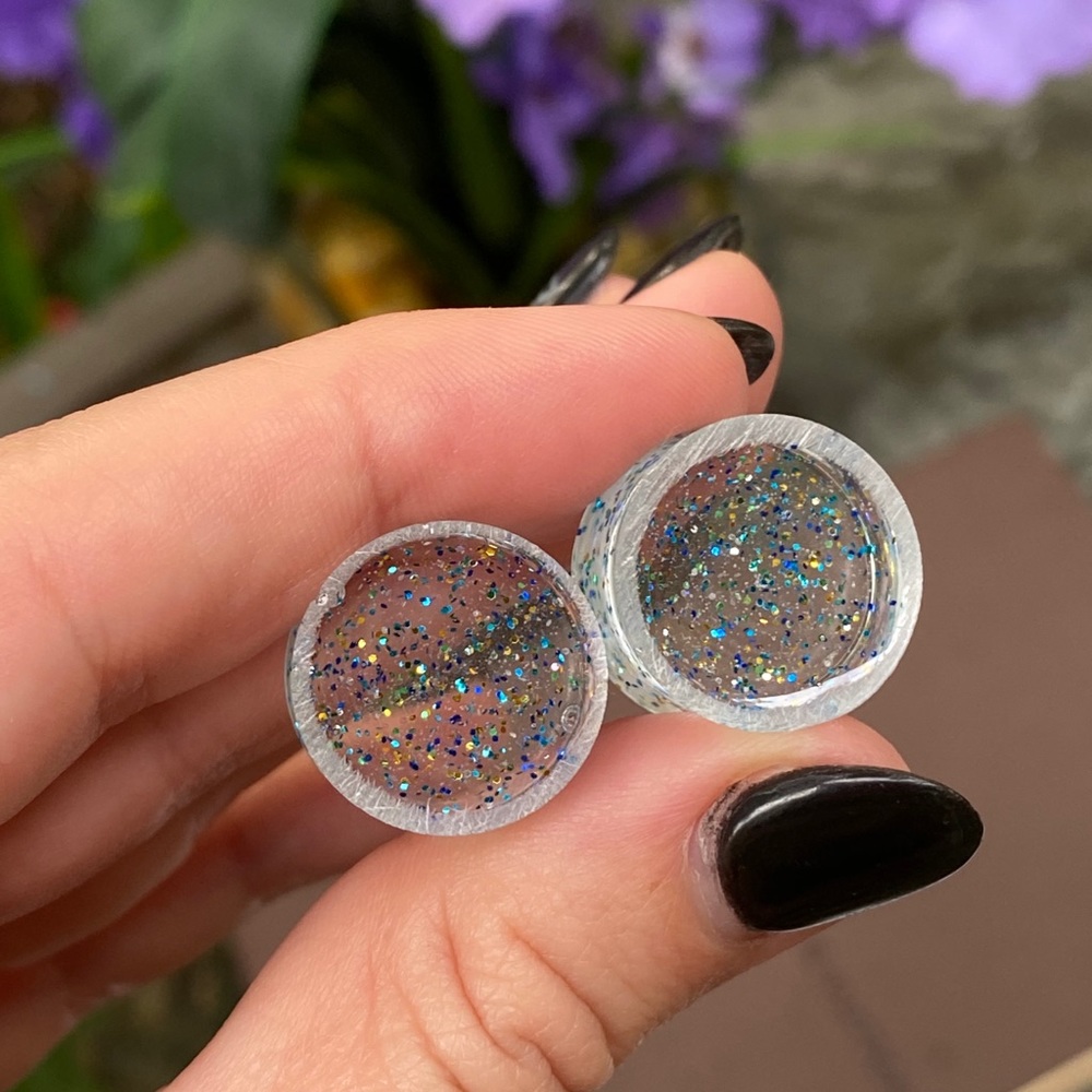Plug Gauge Size 0 Earrings Blue Sparkly Clear - Picture 3 of 11